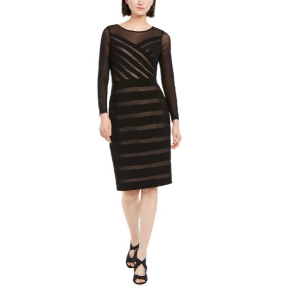 Adriana Papell Dresses & Skirts - Adrianna Papell Black Pale Pink Long Sleeve Sz 4 6